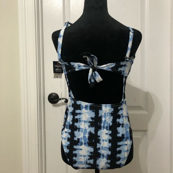 BAR III Women's Shibori Tie-Dye Keyhole One-Piece Swimsuit Blue Size Large NWT - Picture 5 of 9